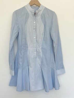 Stella McCartney Rare Light Blue Poplin Mini Shirt Dress w Bottom Ruffle US 6-8